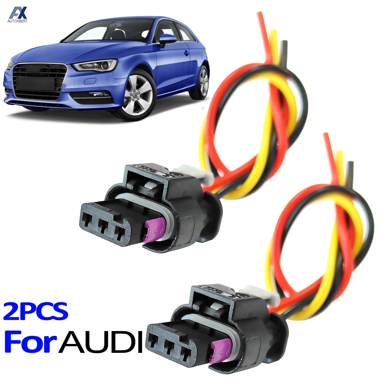 2x For AUDI A3 8V 8P A4 S4 B8 B9 A5 S5 A6 S6 Q2 For SKODA Octavia 3-PIN Parking Distance Control Sensor Plug Connector 4F0973703