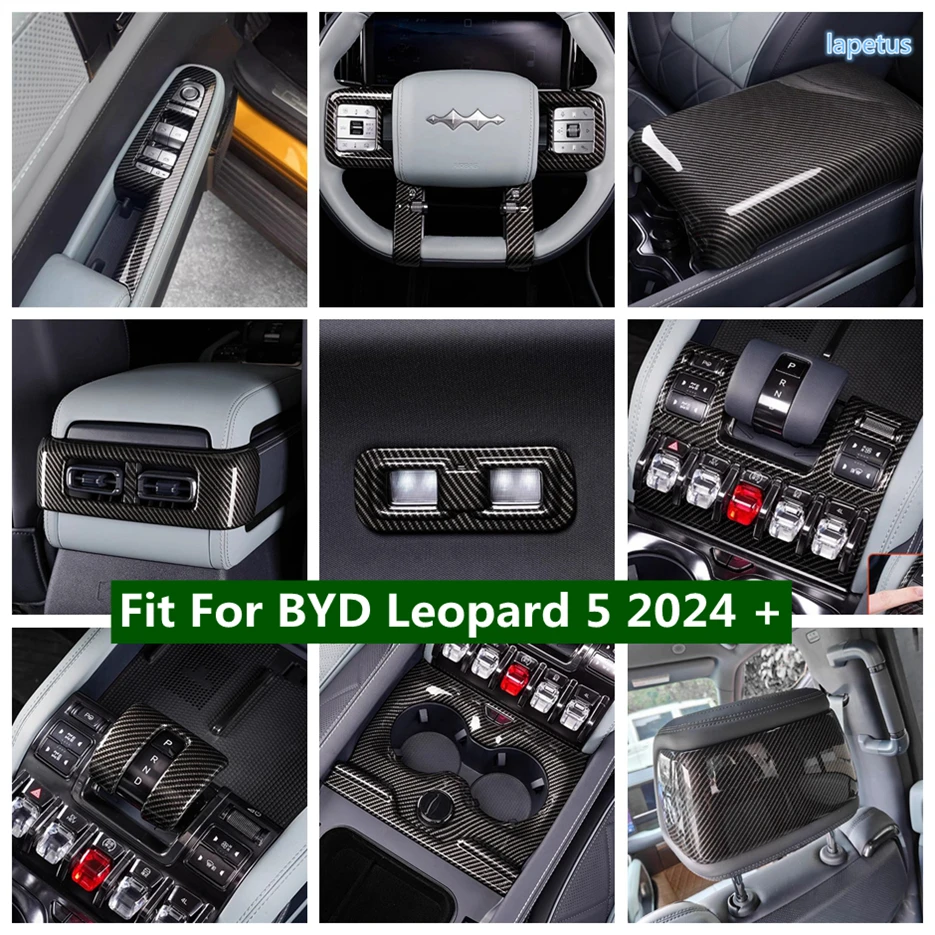 

5D Carbon Fiber Look Front Water Cup Holder / Air AC Outlet Vent / Gear Shift Head Knob Cover Trim For BYD Leopard 5 2024 2025