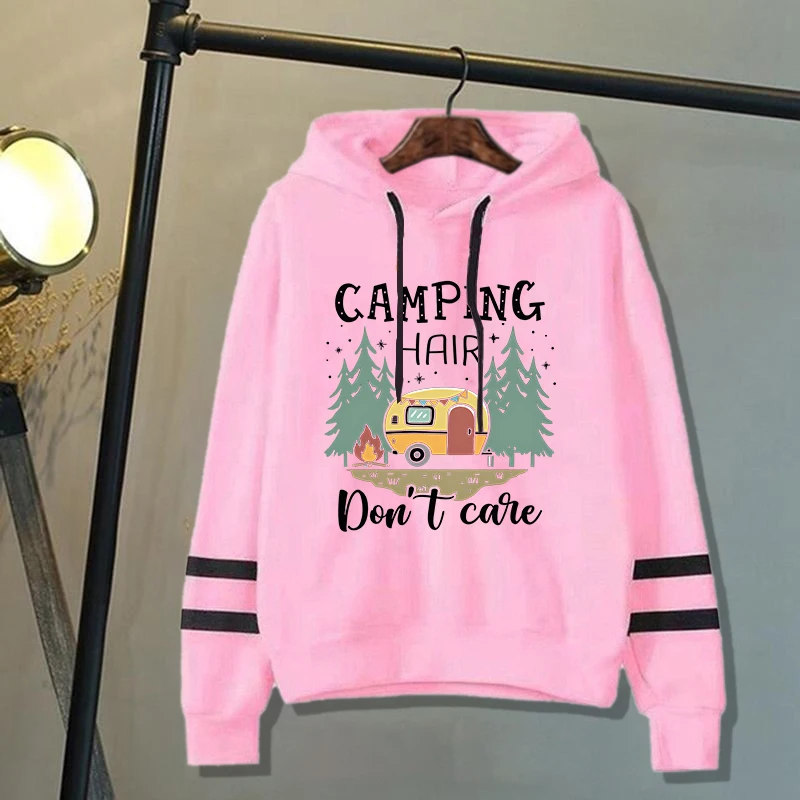 Camping Hair Don'T Care Letter Print Sweatshirt Women'S Casual Top Harajuku Fashion Hooded Sweatshirt Long Sleeve