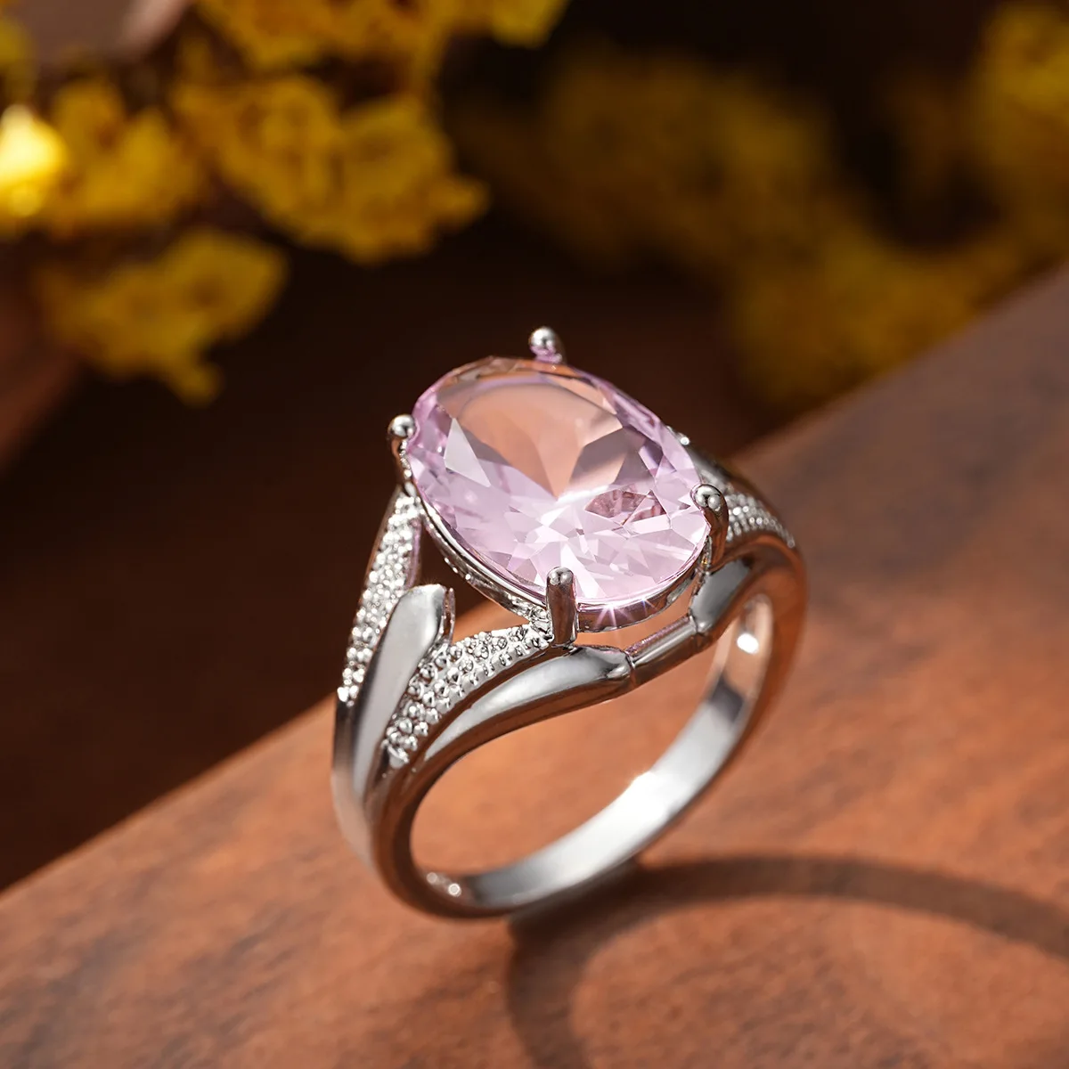 

Новое кольцо из стерлингового серебра 925 пробы с розовым овальным цирконием для женщин, модные свадебные обручальные украшения, подарок