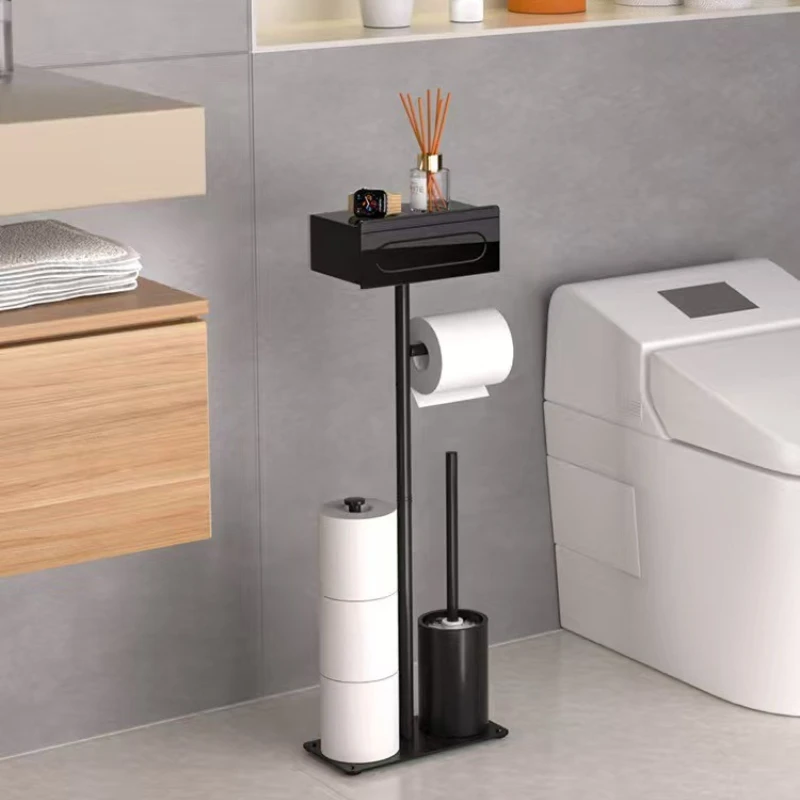 Floor-to-ceiling Toilet Brush Holder with Toilet Paper Holder Multifunctional Standing Tissue Holder Toilet