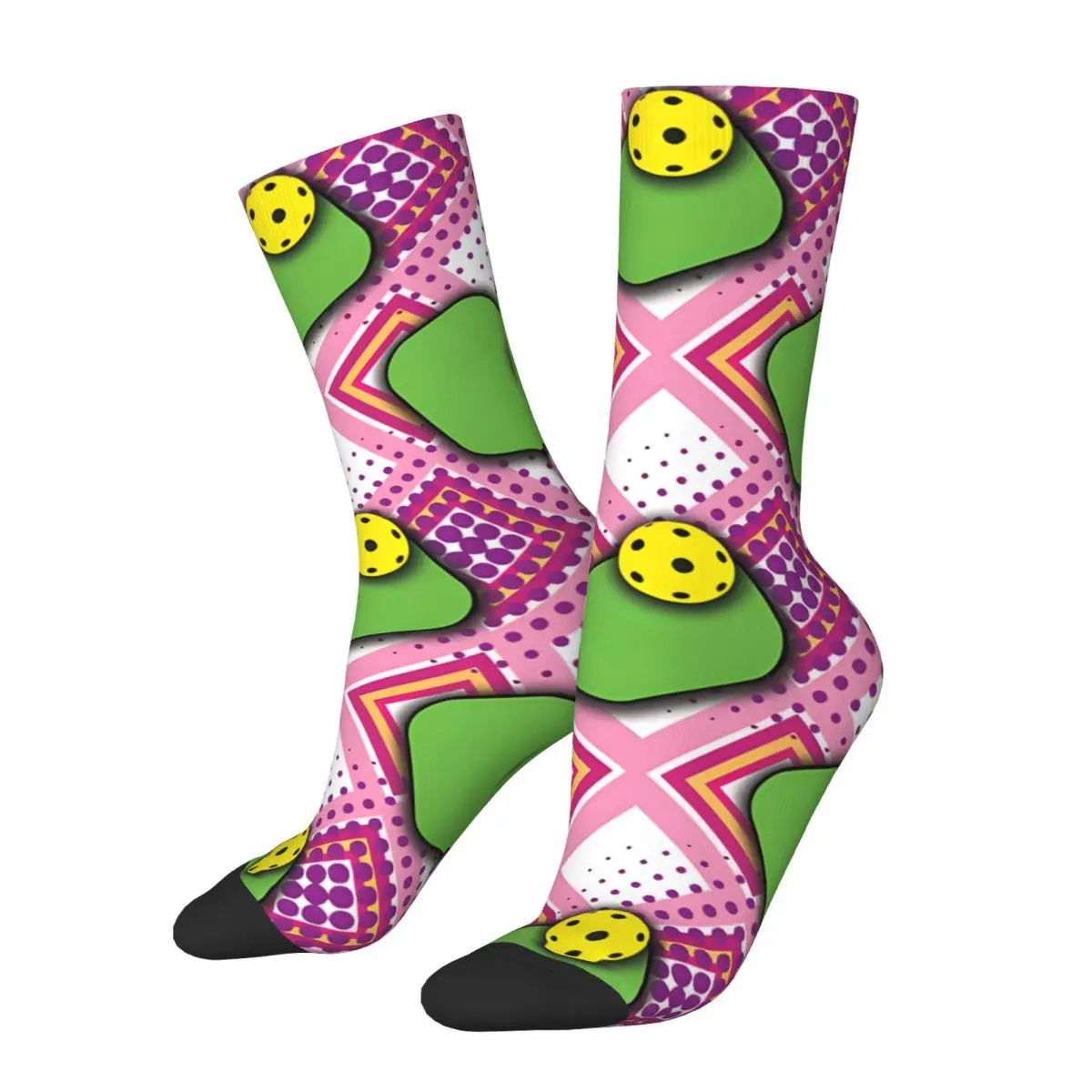 Crazy compression Green Pickleball Paddles In Pink Background Sock for Men Harajuku Seamless Pattern Crew Sock Casual