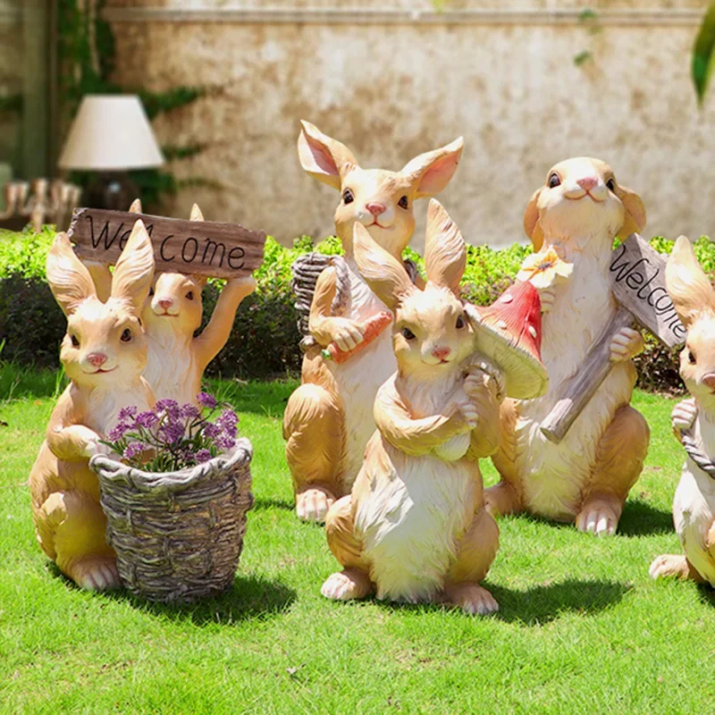 Garden Decoration Outdoor Cartoon Rabbit Sculpture Landscape FRP Large Statue Landscape Simulation Animal Figurines Customized