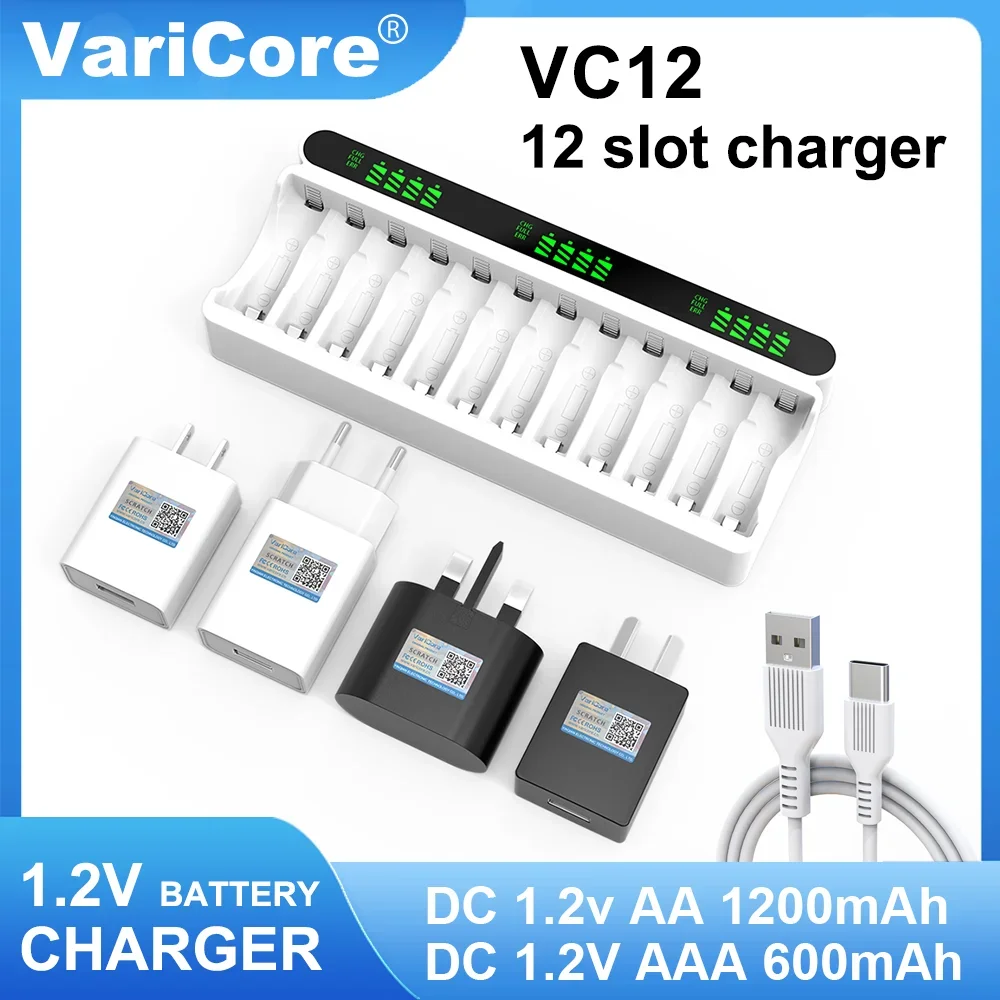 VariCore VC12 1.2V 12 スロット充電式バッテリー充電器ニッケル水素電池 NI-MH AA AAA 新オリジナル