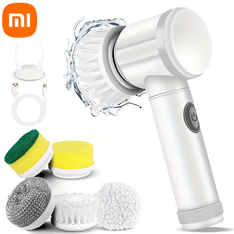 Xiaomi purificador de rotação elétrica com 5 cabeças de escova substituíveis escova de limpeza elétrica portátil recarregável purificador de chuveiro