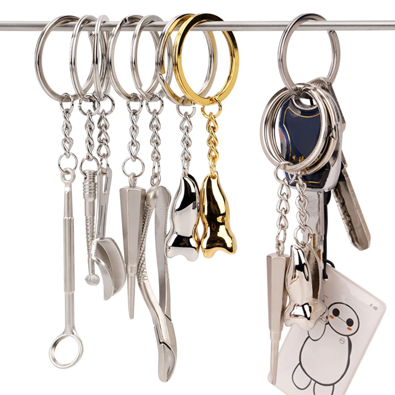 1pc Dental Clinic Keychain Mouth Mirror Pliers Tooth Key Holder Dentistry Decorative Pendant Keyring Charms Dentist Gift
