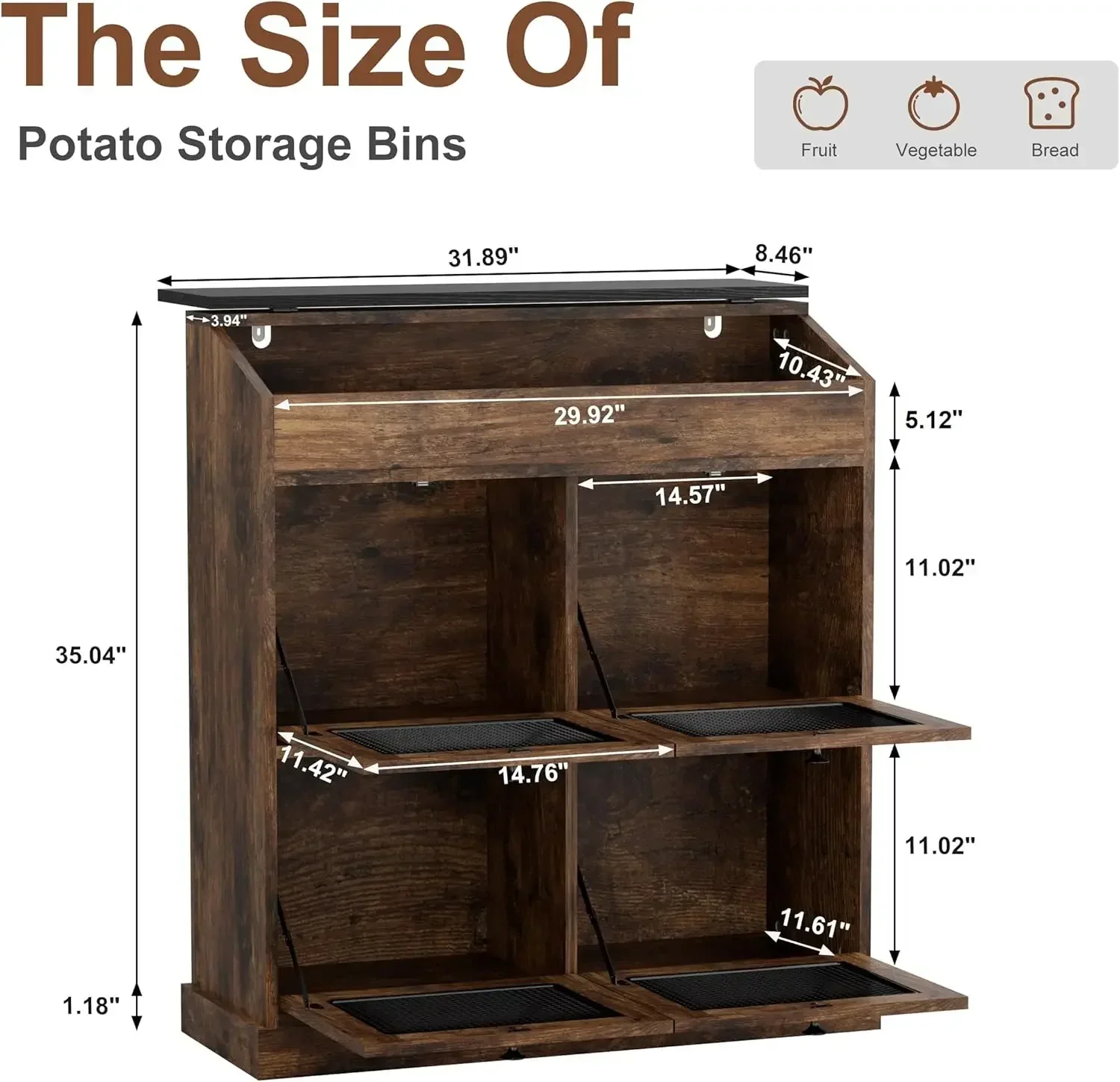 Large Potato Storage Wood Bin, Wooden Bread Storage Bins, Decorative Potato and Onion Storage Bin with 4 Doors, Potato Bin with