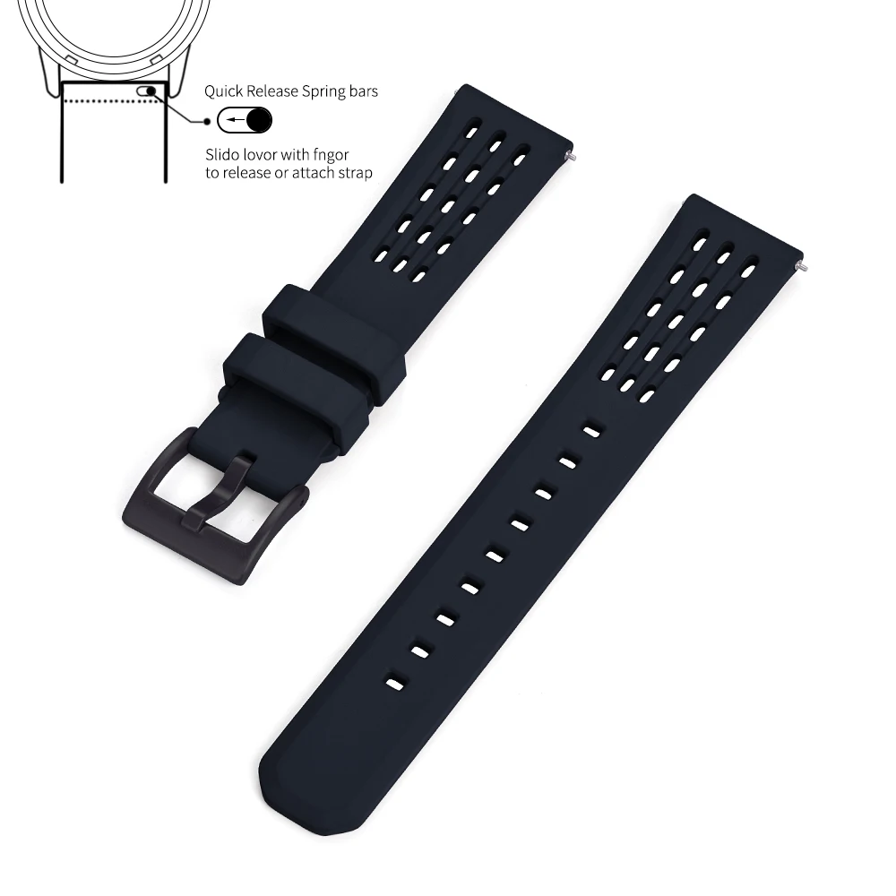 High Quality Porous Structure Quick Release Fluorine Rubber Watch Strap 20mm 22mm New Design FKM Rubber Watch Band