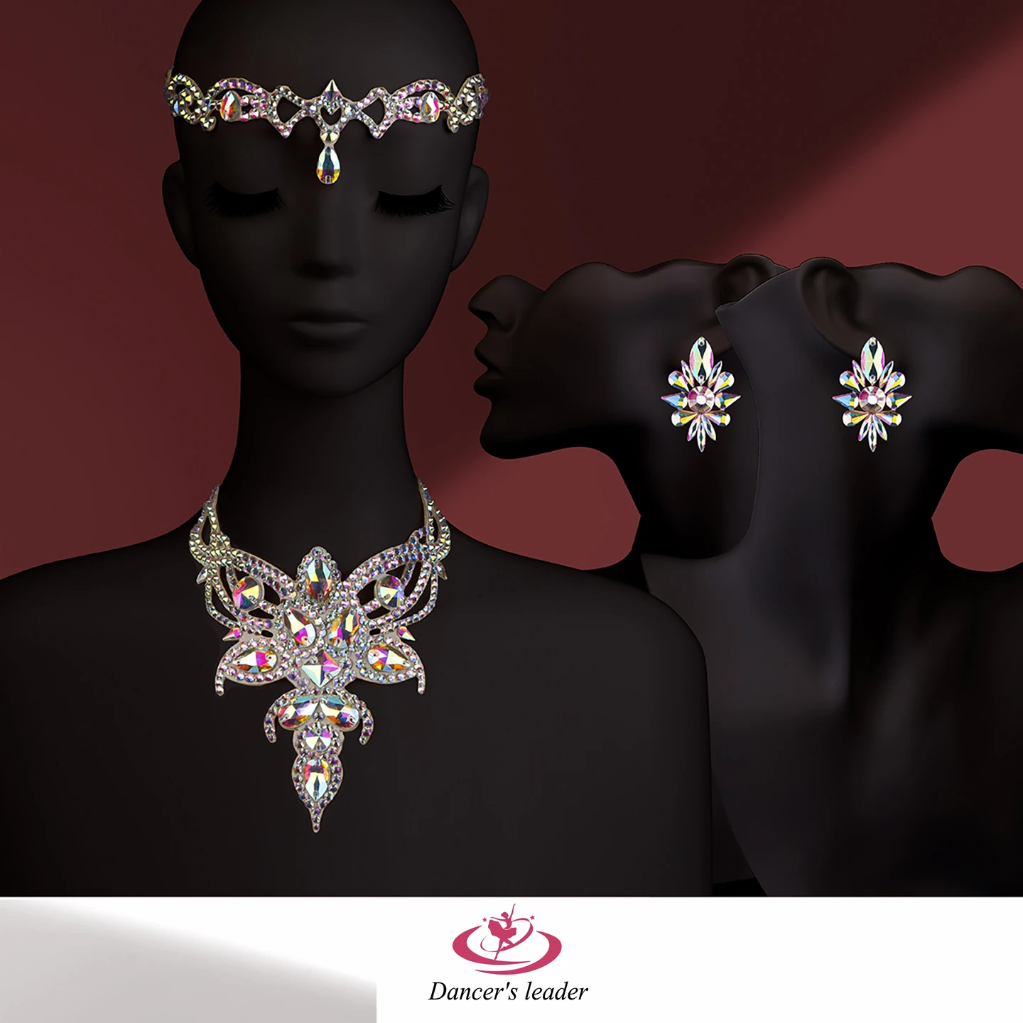 Acessórios de dança do ventre conjunto de três peças colar brincos headwear combinação desempenho competição strass acessórios