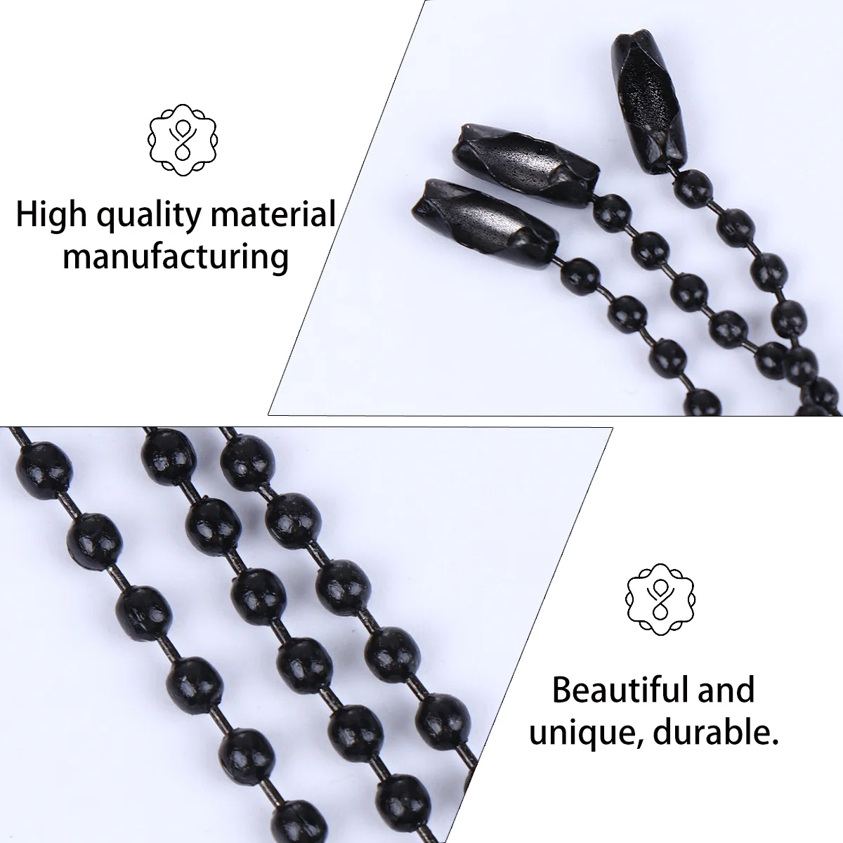

50Pcs 2.4mm Colorful Ball Bead Chain with Printed Tag 15Mm Black for Jewelry Decoration Craft Bead Chain
