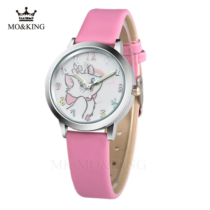 Reloj de cuarzo de dibujos animados de gato para mujer, Relojes de Cuero para niños, relojes de pulsera con patrón de gato, relojes femeninos para