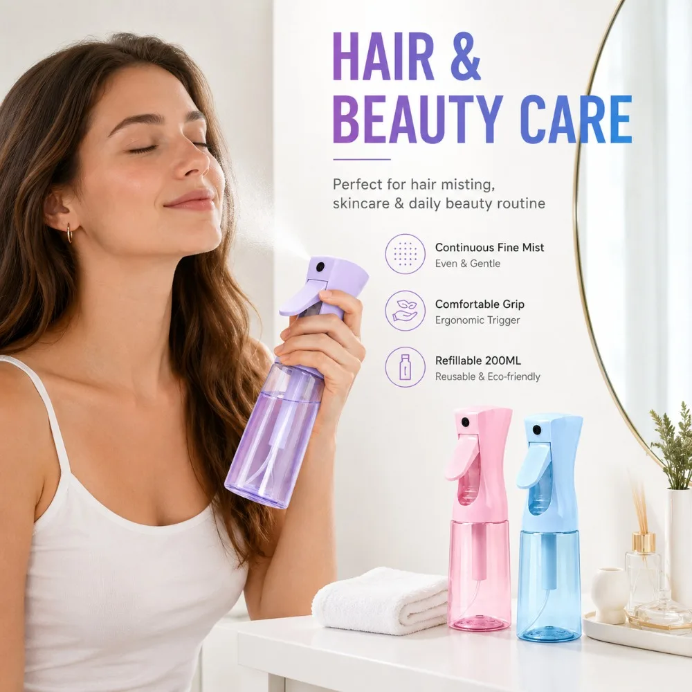 200ML Portable Continuous Mist Spray Bottle Reusable Fine Mist Water Sprayer Spray Bottle for Plant Care Gardening Daily Use