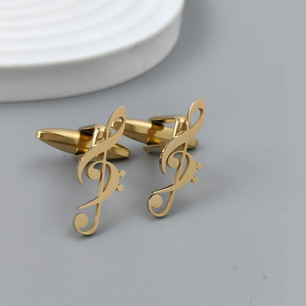 Musical symbol hollow cufflinks, gold-plated French shirt cuffs in silver, suit accessories black cufflinks, men\'s gifts