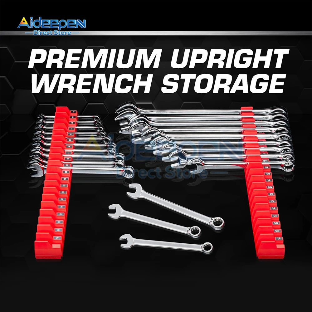 10Pc Red Wrench Organizer Plastic Wrench Organizer Tray Sockets Storage Tools Rack Sorter Standard Spanner Holders Wrench Holder