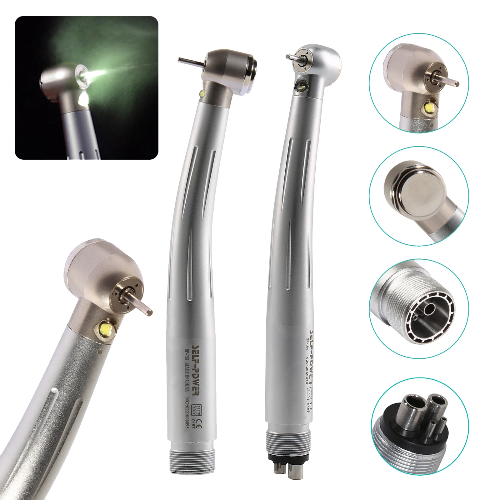 

Dental LED High Speed Handpiece Air Turbine 2 Hole 4 Hole E-generator Large Head Cartridges 3 Water Spray Fit NSK PDM