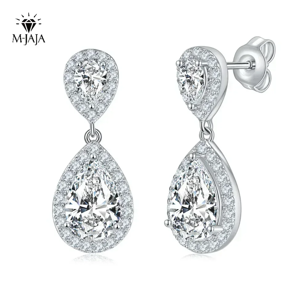 M-JAJA 100% 925 Sterling Silver VVS1 Pear D Color Real Moissanite Diamond Gemstone Dangle Earrings Wedding Fine Jewelry GRA