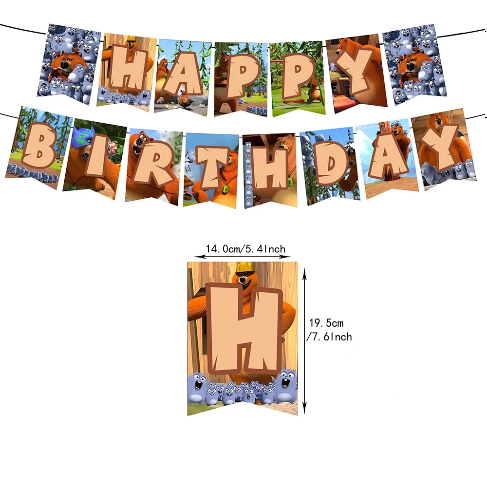 Grizzy and The Lemmings Birthday Party Supplies Cartoon Decor Forest Bear Mouse Balloon Banner Backdrop Cake Topper Kid Gift