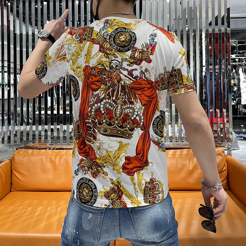 T-shirt manches courtes pour homme, estival et de luxe, avec imprimé baroque et biscuits, de haute qualité, tendance 2022