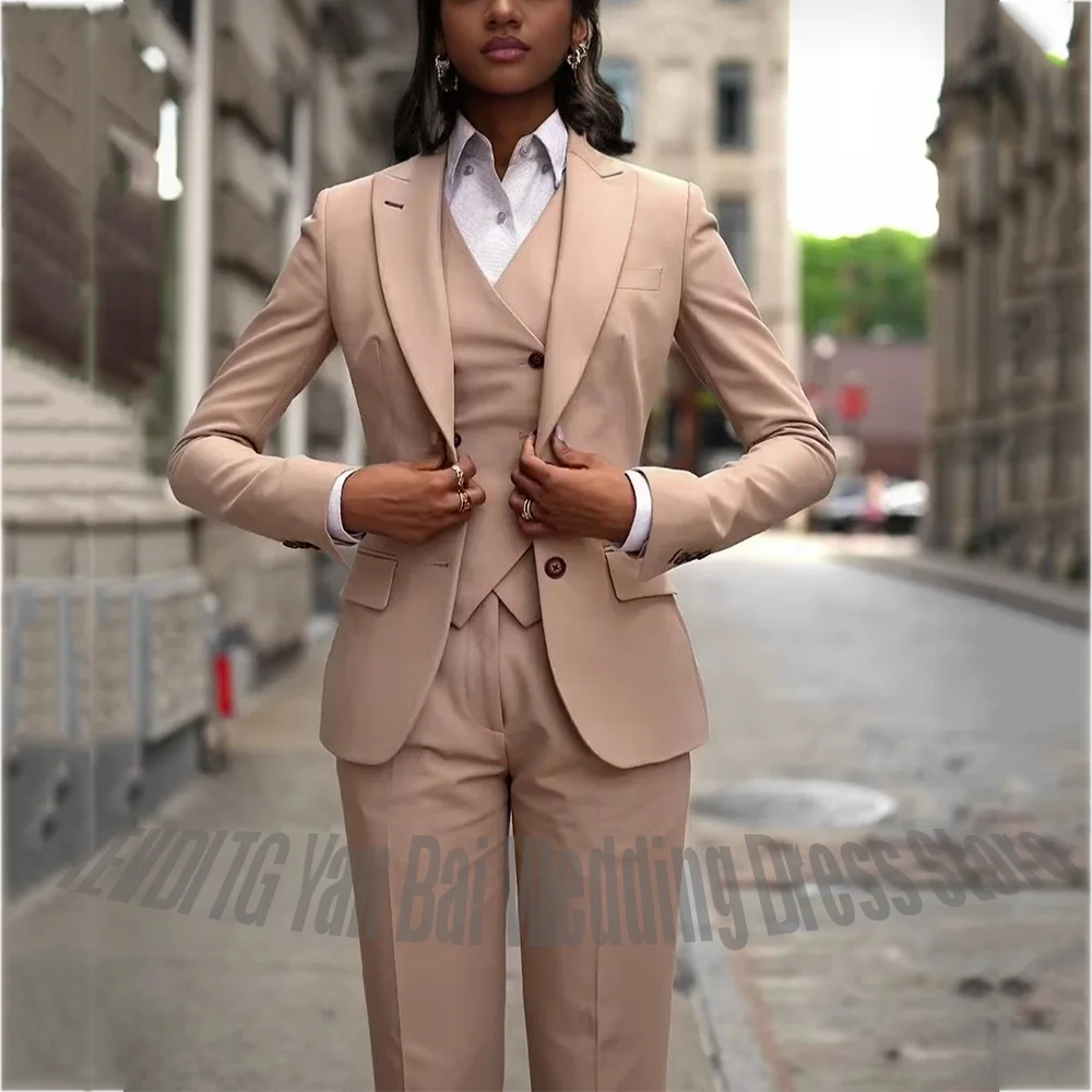 

Formal Professional Women's Suit Three Piece Slim Fit Peak Lapel Blazer Outfit Party Event Business Office Lady Work Wear