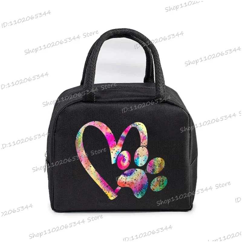 Colour Heart Cat Dog Paw Print Portable Lunch Bag Women Men Kids Food Thermal Box Multi-function Office Bento Insulated Handbag