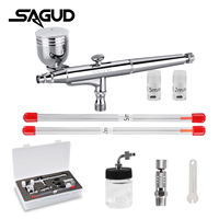 SAGUD Airbrush Kit Dual-Action Side Bowl Feed Airbrush with 0.2 Nozzle Needle and Paint Glass Bottle for Nail Art Cake Hobby