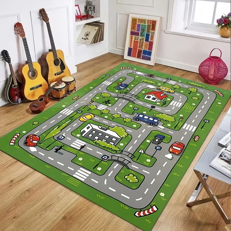 Kids City Road Play Area Rug Non-Slip Floor Mat Educational Interactive Game Carpet for Toddler Bedroom Playroom