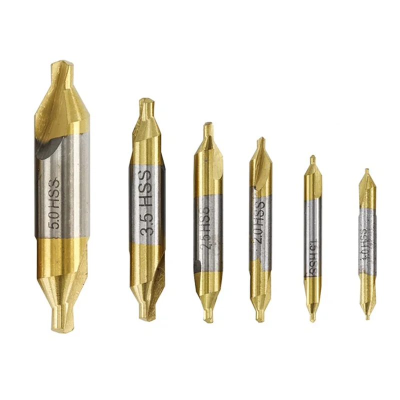 

A76K 6 Piece Center Drill Assembly Gold & Silver High-Speed Steel 1.0 1.5 2 2.5 3.5 5.0 Mm Is Suitable For Lathe Metal Processin