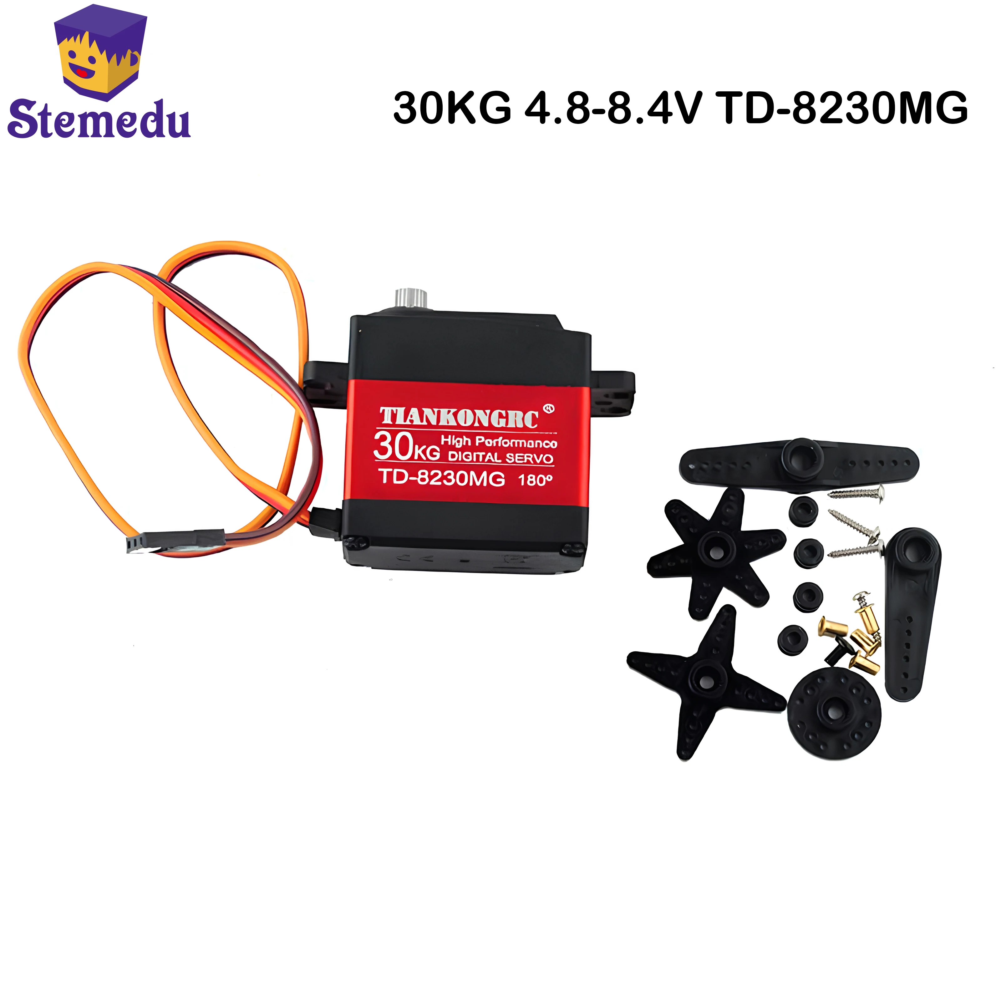 

30KG 4.8-8.4V TD-8230MG Metal gear simulation steering gear 360 degree continuous rotation Angle uncontrollable Red