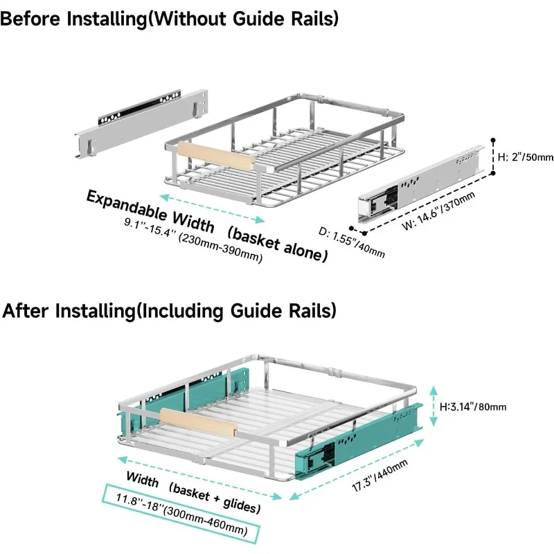 ตัวจัดระเบียบตู้แบบดึงออกที่ขยายได้, ตัวจัดระเบียบตู้เสื้อผ้าและการจัดเก็บข้อมูลภายใต้อ่างล้างจานตะกร้าเก็บสไลด์ออกชั้นวางของตู้