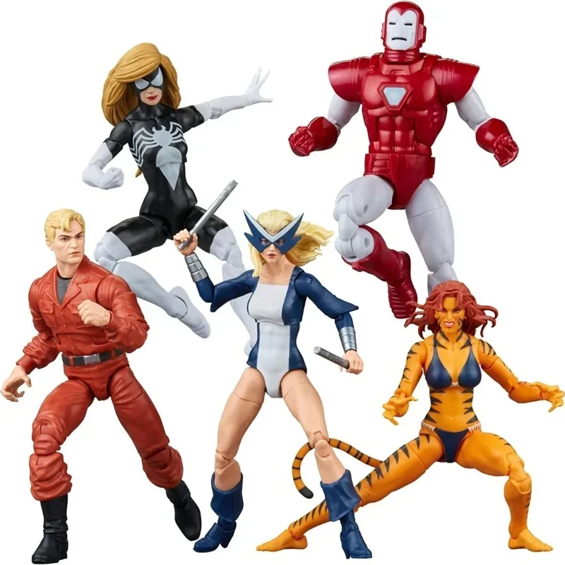 15cm Marvel Legendary Ml West Coast Avengers Iron Man, Soundbird, Tiger Woman, Articulated Spider Woman, Iron Man