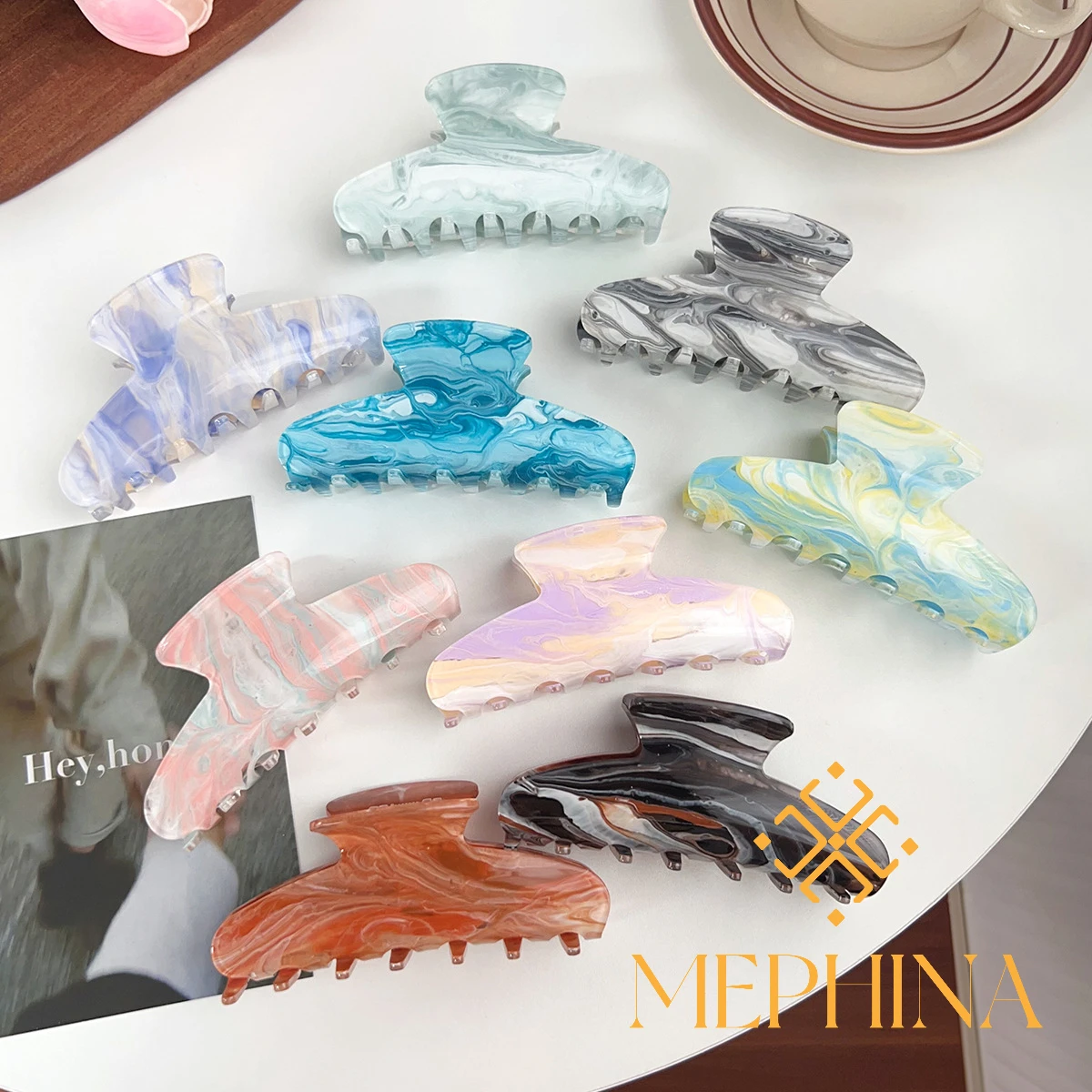 MEPHINA Elegante Haarklammer, vielseitige Hai-Klammer, Ölgemälde, Farbe, Haarklammer, bunt, edel, Haarklammer, Zubehör für Frauen