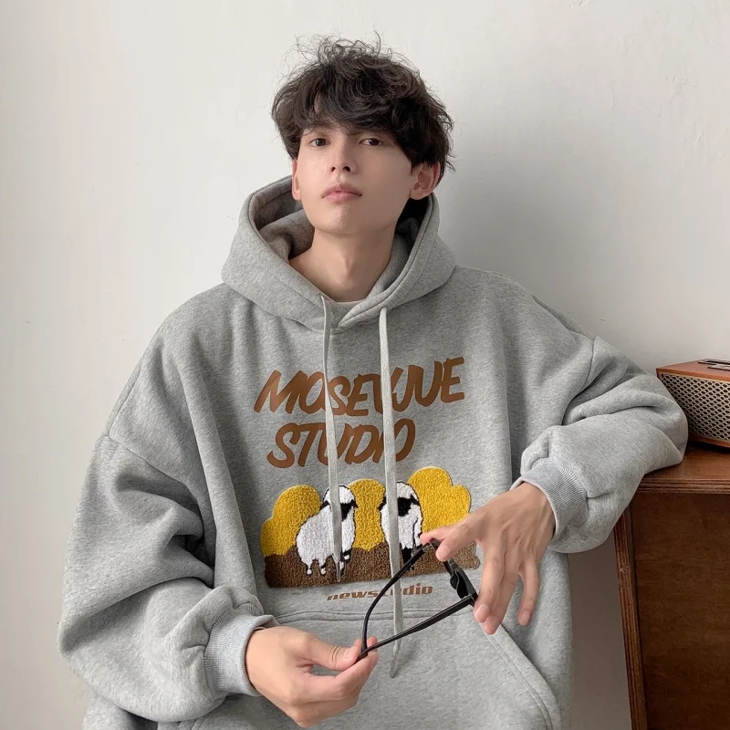 

Молодежная толстовка оверсайз с вышивкой, весна-осень, в американском ретро-стиле, повседневная одежда для подростков