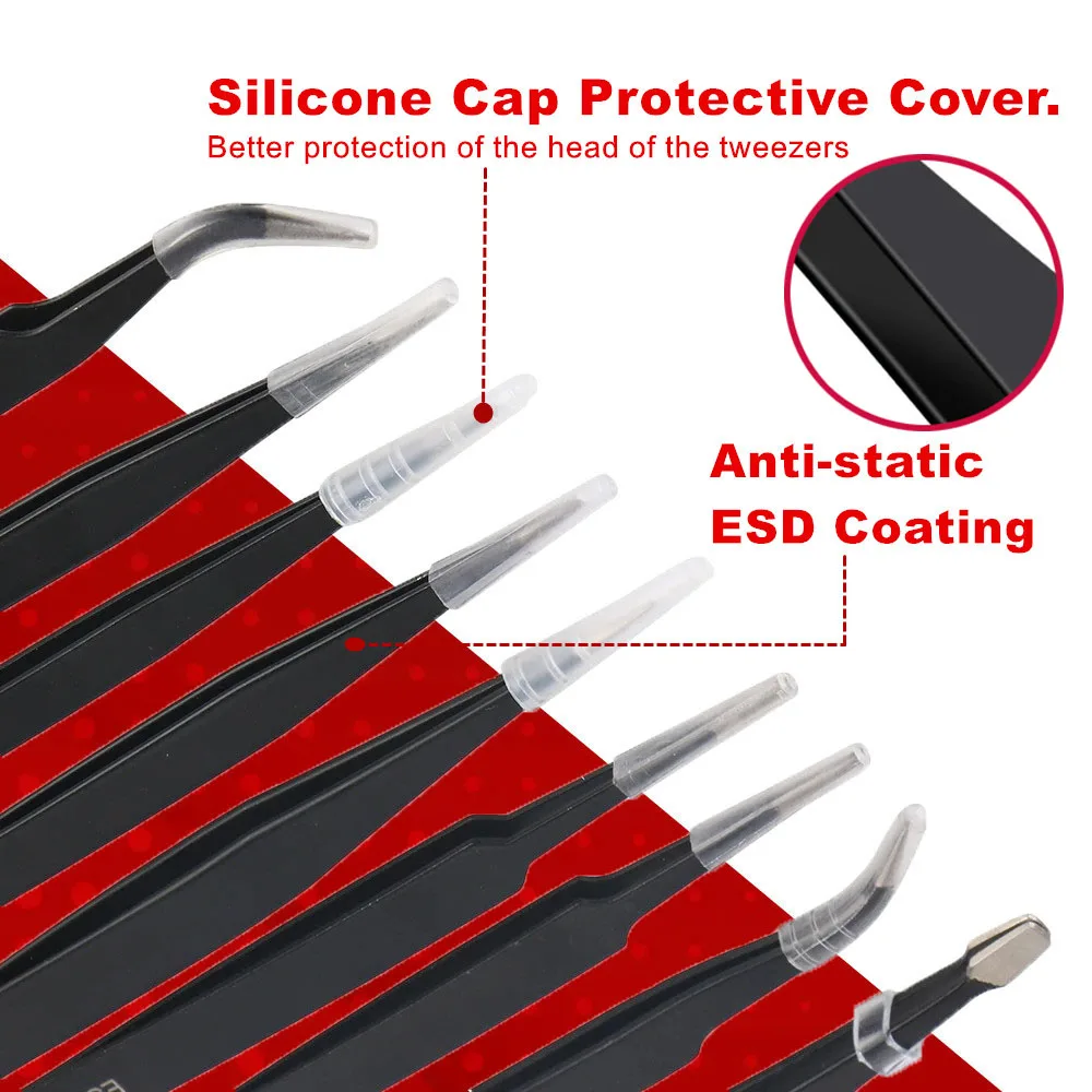 10Pcs Tweezers Set With Bag Industrial Electronic ESD Stainless Steel Anti-Static Precision Tweezer Kits Phone Repair Hand Tools