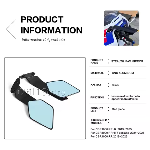 CBR1000RR-R 2019-2025 Motorcycle Rearview Mirror Aluminum Mirrors Modified Wind Wing Adjustable Rotating For Honda CBR1000RR