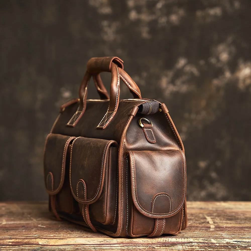 Nupugoo Vintage Echt leder Herren Aktentasche Umhängetasche verrückte Pferd Leder Handtasche mit 16-Zoll-Laptop – Detail 9