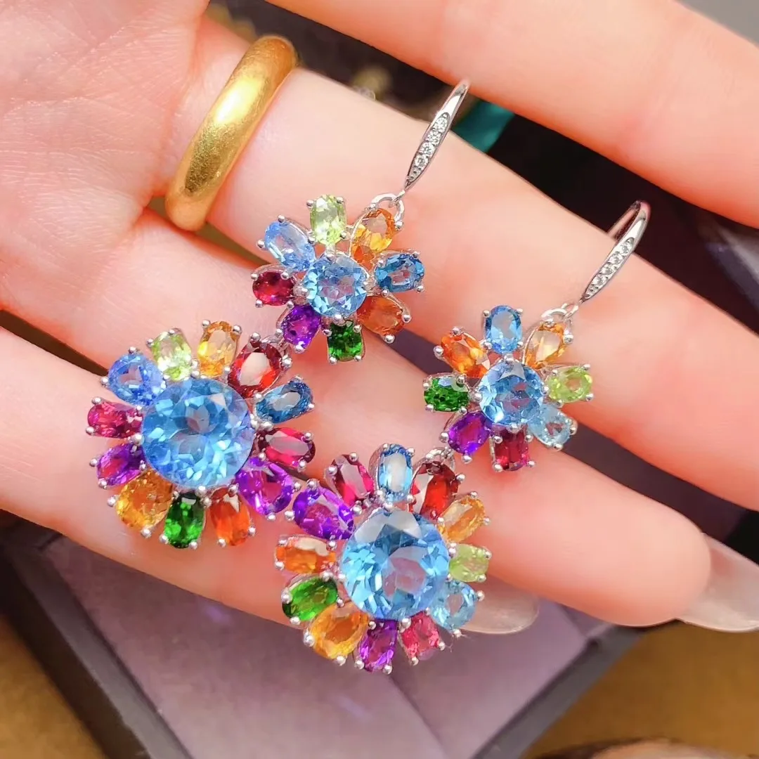 KJJEAXCMY High End Women's Earrings Natural Topaz S925 Silver with Electroplating Boasting High Clarity Full Brilliance Gift