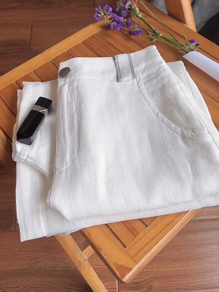 

Белые льняные брюки с широкими штанинами для женщин, летние, тонкие, новые, высококачественные, повседневные, прямые, с высокой талией, длинные, в деловом стиле