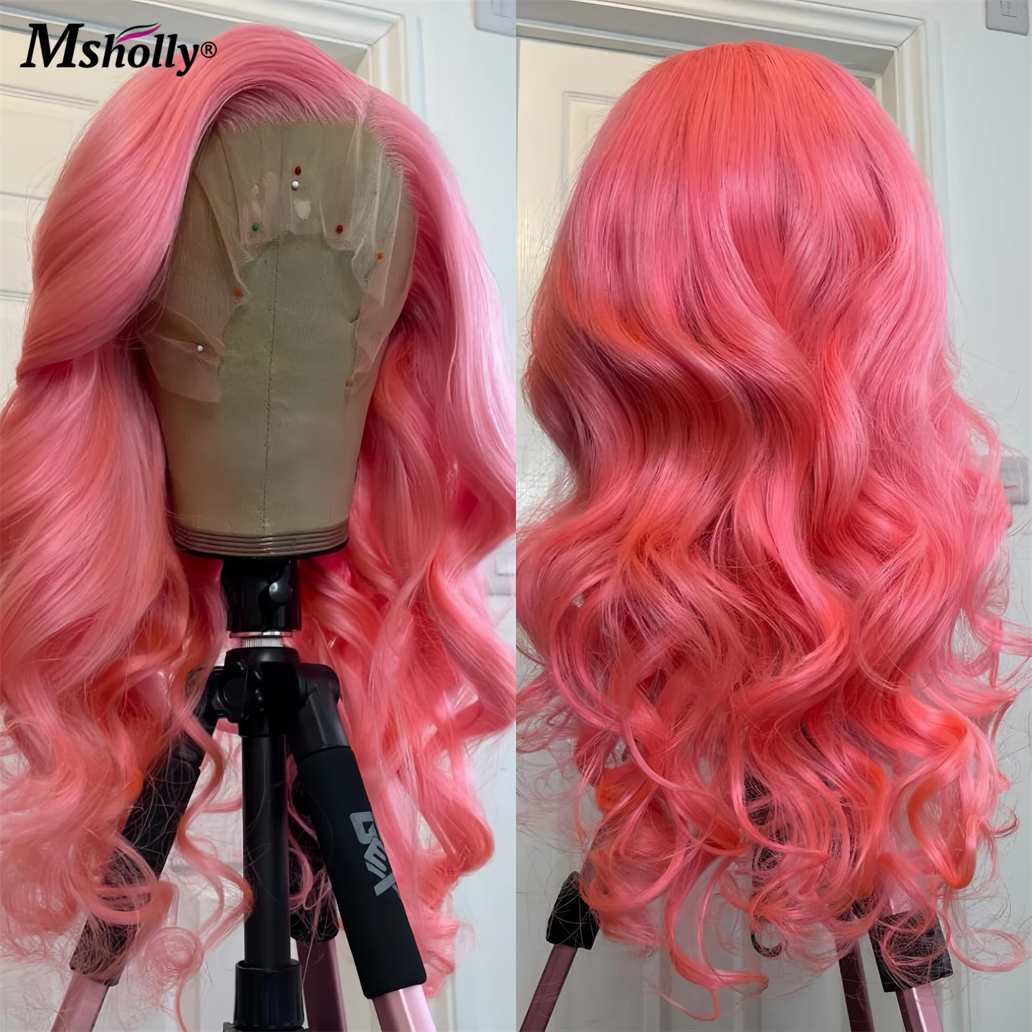 Peluca con malla Frontal ondulada rosa para fiesta de Navidad, cabello humano 13x4, peluca de cabello humano Frontal de encaje transparente transpirable prearrancada