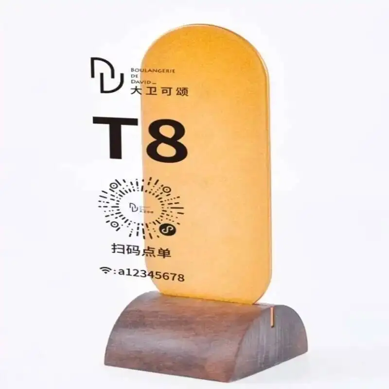10pcs Solid wood base golden reserved seat plate table number plate, logo  QR code number can be customized