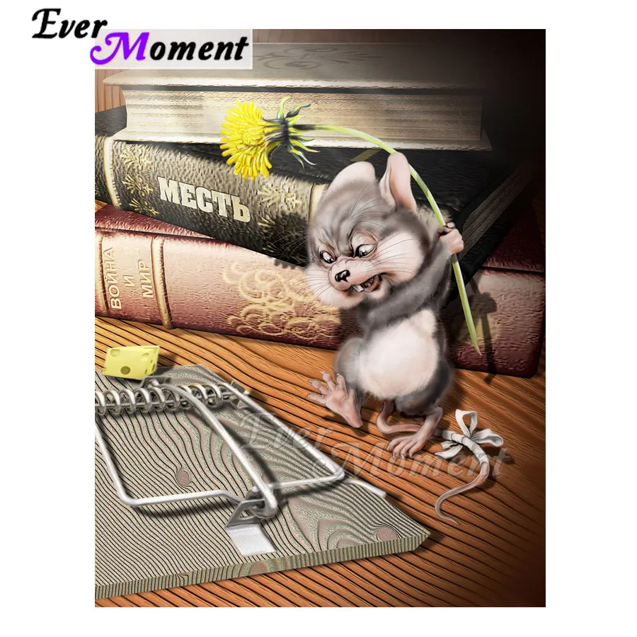

Ever Moment Diamond Painting Angry Mouse Mousetrap Book Square Round 5D DIY Picture Of Rhinestone Diamond Embroidery ASF1843