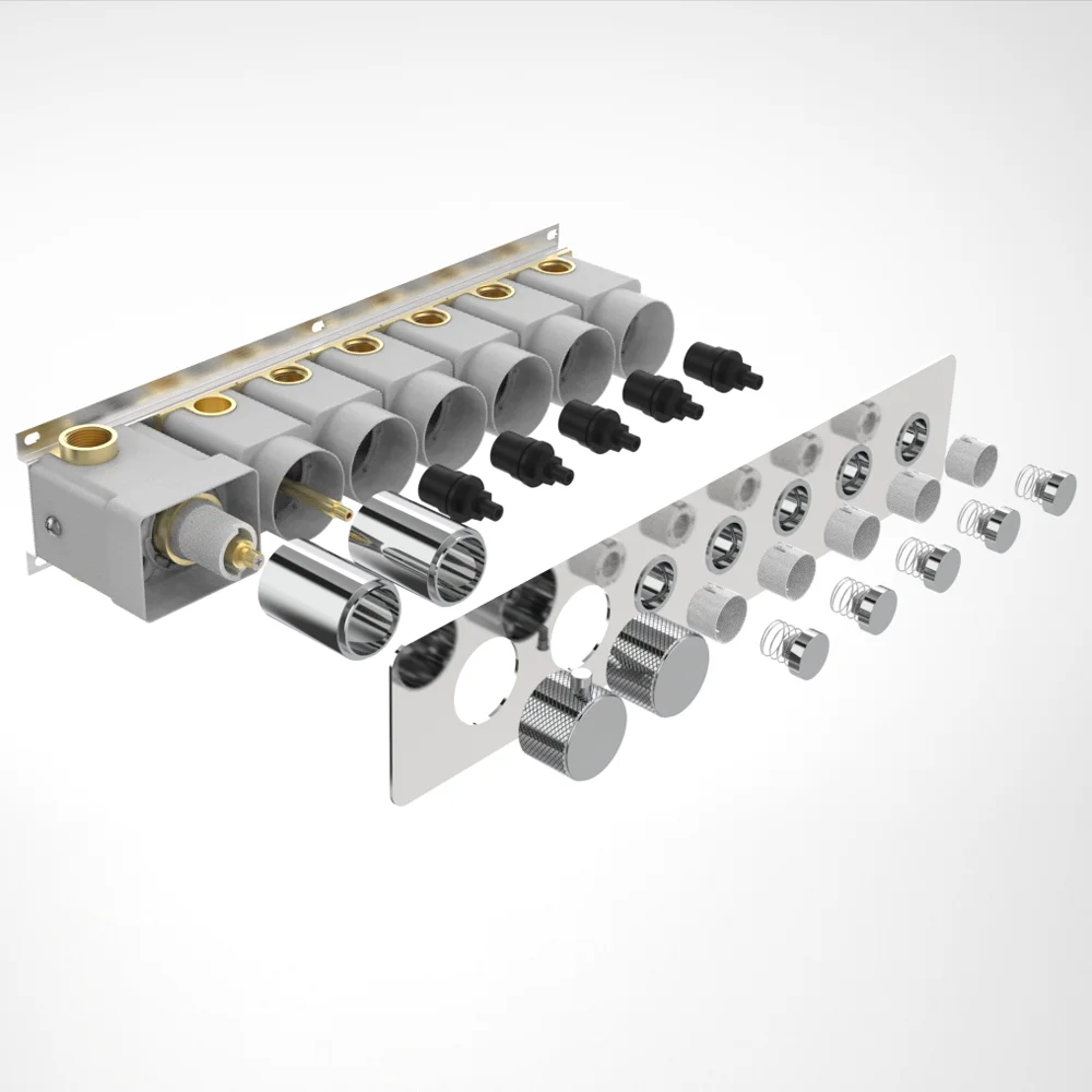 Imagem -03 - Oculto Reduzindo Termostática Fluxo Sistema do Chuveiro Torneira do Banheiro Válvula de Parede Embutida Chrome Brass Button Mixer Maneiras