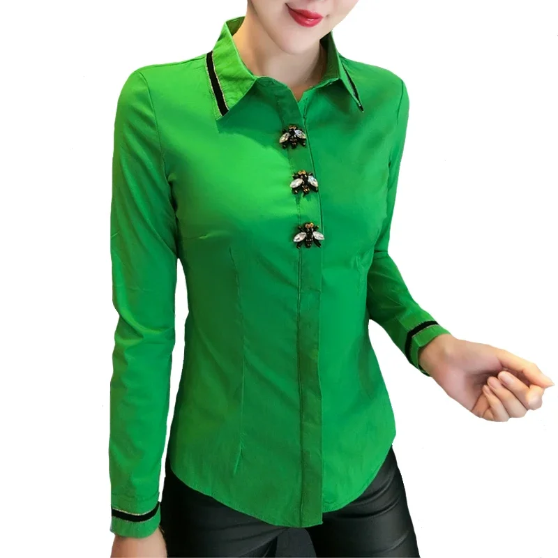 

New Spring 2024 Women Clothes Blusa All-match Feminina Slim Turn-collar Office Lady Tops Office Lady White Blouse Shirt B91