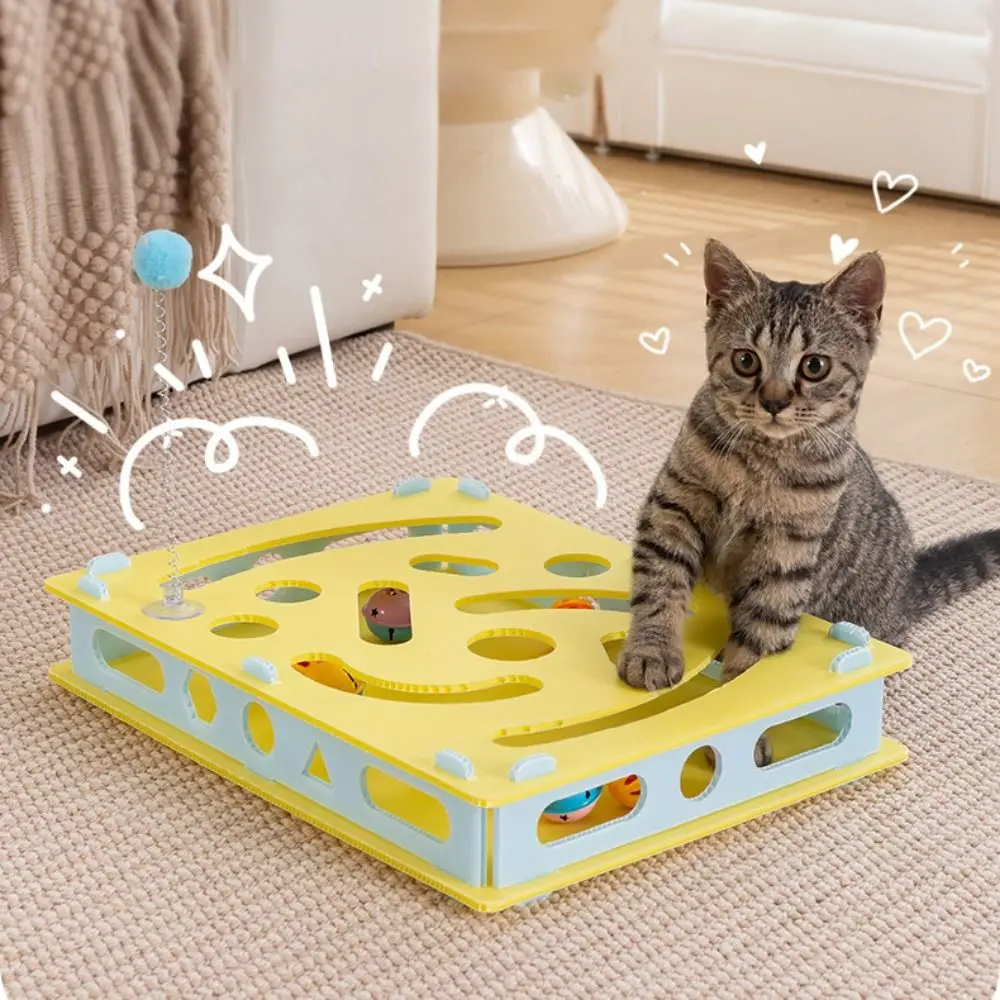 

Multi Hole Cat Maze Toys Plastic Puzzle Cat Toy Cat Bell Wheel Toy with Balls Detachable Interactive Cat Toy Relieve Boredom