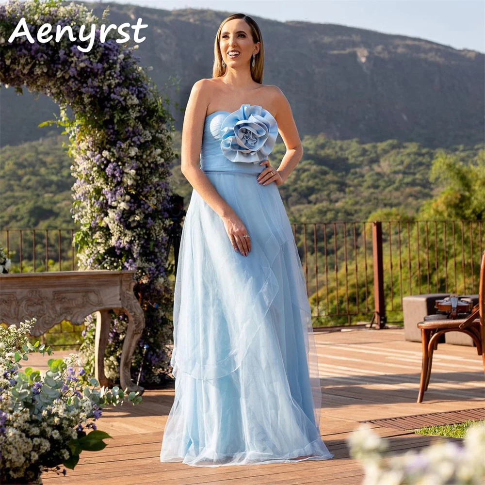 Aenyrst-Robe de Bal en Tulle Bleu Ciel Sans Bretelles, Tenue de ixd'Anniversaire à Plusieurs Niveaux, Longueur au Sol, sur Mesure