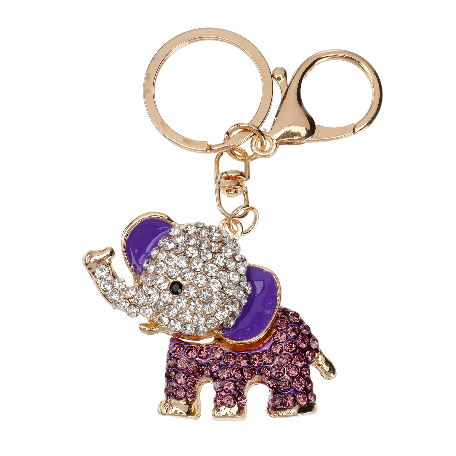 

Rhinestone Elephant Keychain 5x6cm Purple Zinc Alloy 8cm Chain Perfect Handbag Keys Gift Personalized Couple Key Ring Water