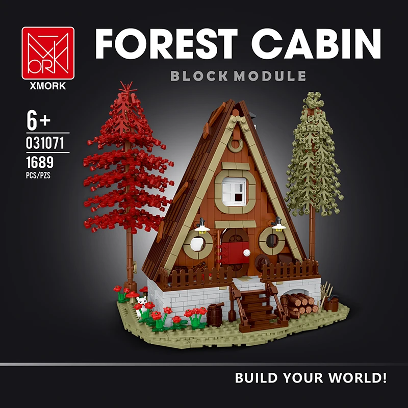 XMork 031071 foresta capanna triangolo casa in legno modello modulare Street View serie illuminazione a LED giocattoli fai da te Building Blocks regalo del ragazzo