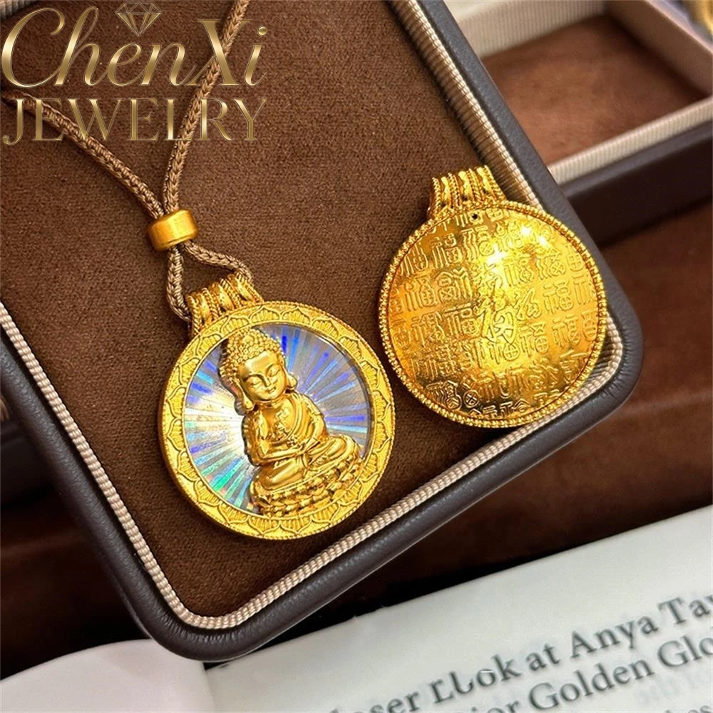 

High-End Sand Gold Laser Hundred Blessings Lotus Buddha Circular Pendant Luxury Quality Fine Fashion Jewelry Exquisite Elegant