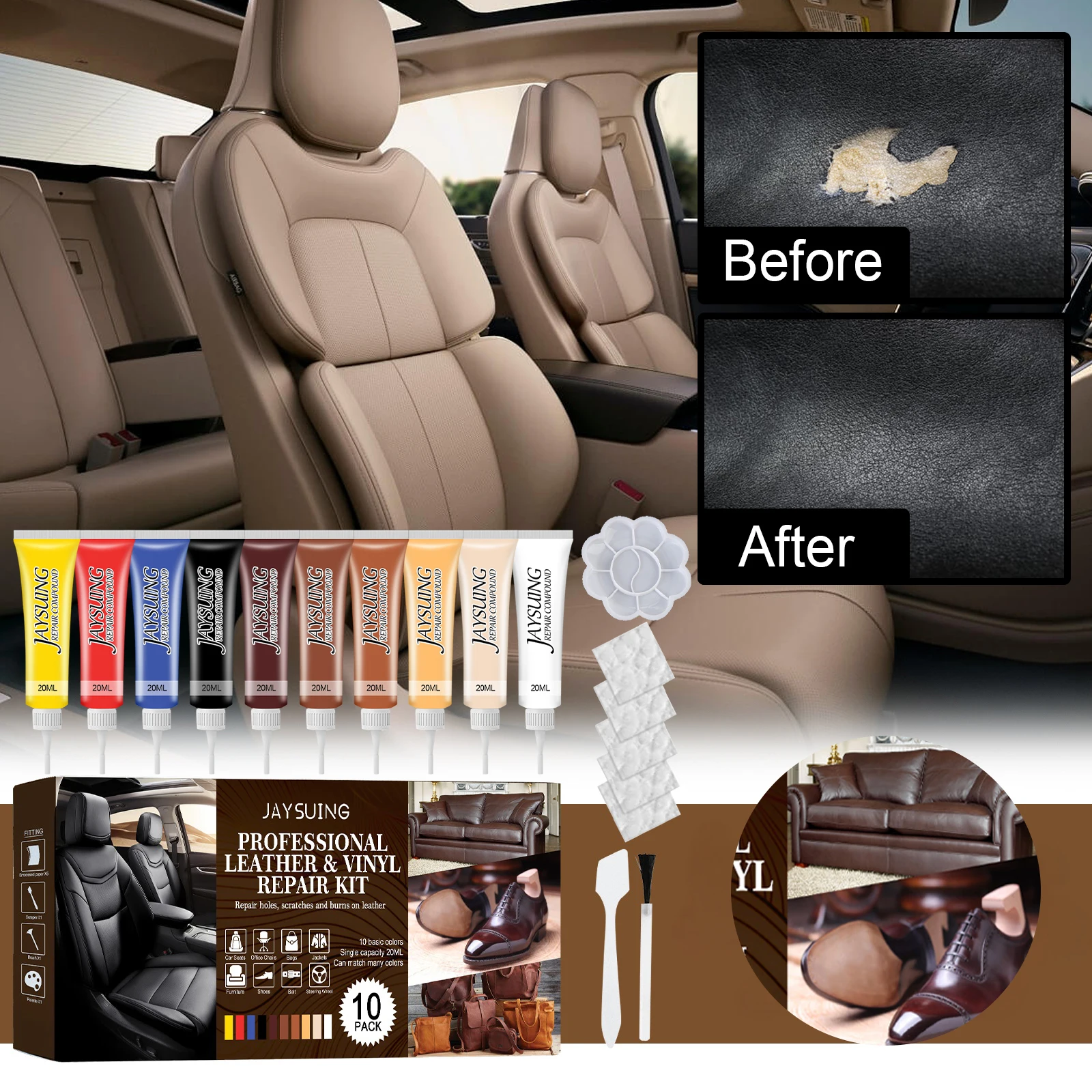 Leather Vinyl Repair Kit Vinyl and Leather Repair Kit Leather Repair Paste for Car Seats Couch Boat Sofa & Purse