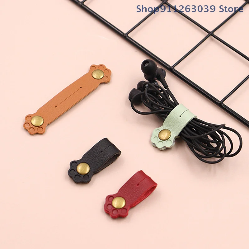 1 Pc Cute Cat Paw Clasp Leather Management Cable Tangler Anti-tangle Storage Headphone Cable Organiser Desktop Cable Organiser