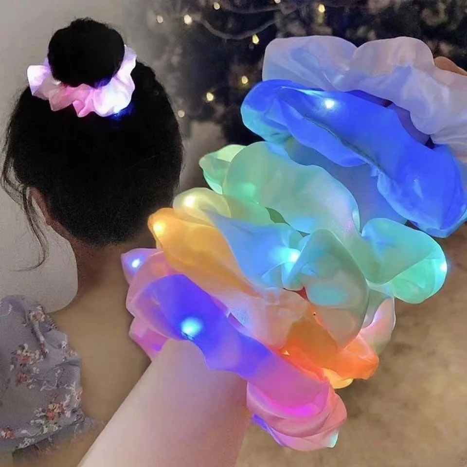 Fashion Girls LED Luminous Ikat Rambut Ikat Rambut Ponytail Holder Headwear Pita Rambut Elastis Warna Solid Aksesori Rambut